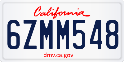 CA license plate 6ZMM548