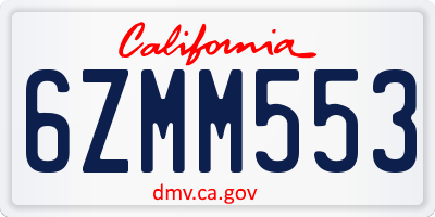 CA license plate 6ZMM553