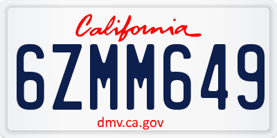 CA license plate 6ZMM649