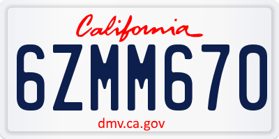 CA license plate 6ZMM670