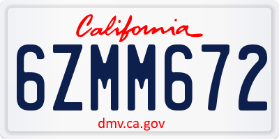 CA license plate 6ZMM672