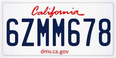 CA license plate 6ZMM678