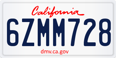 CA license plate 6ZMM728