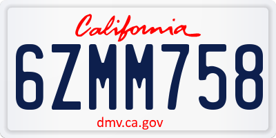 CA license plate 6ZMM758