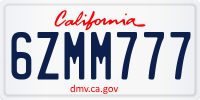 CA license plate 6ZMM777