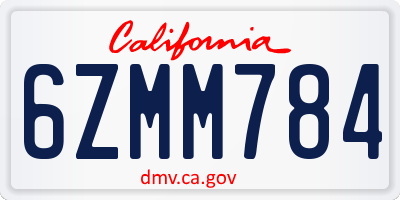 CA license plate 6ZMM784