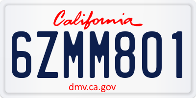 CA license plate 6ZMM801