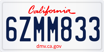 CA license plate 6ZMM833