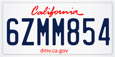 CA license plate 6ZMM854