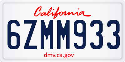 CA license plate 6ZMM933