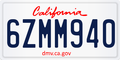CA license plate 6ZMM940