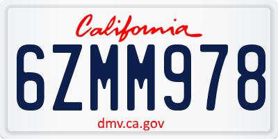 CA license plate 6ZMM978