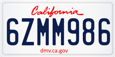 CA license plate 6ZMM986