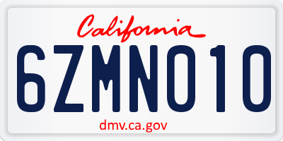 CA license plate 6ZMN010