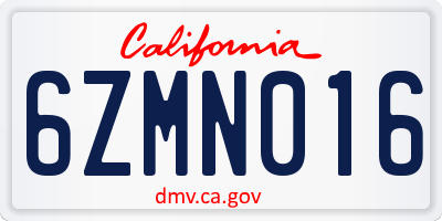 CA license plate 6ZMN016