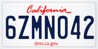 CA license plate 6ZMN042