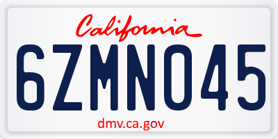 CA license plate 6ZMN045