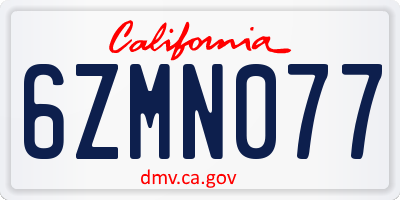 CA license plate 6ZMN077