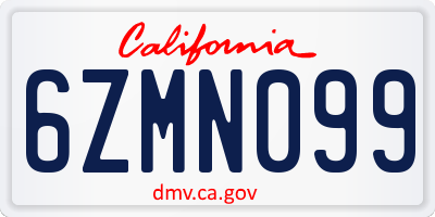 CA license plate 6ZMN099