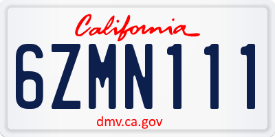 CA license plate 6ZMN111