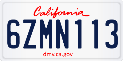 CA license plate 6ZMN113