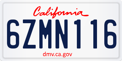 CA license plate 6ZMN116