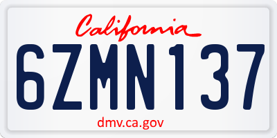 CA license plate 6ZMN137