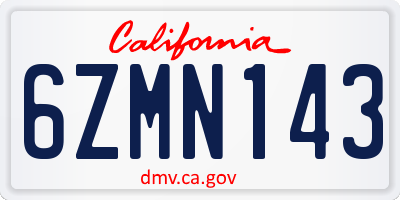 CA license plate 6ZMN143