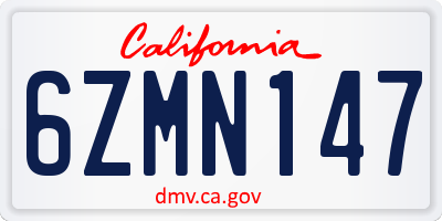 CA license plate 6ZMN147