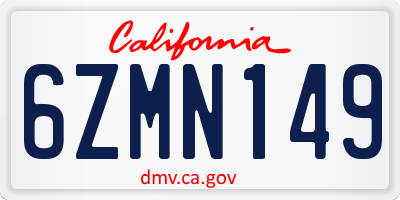 CA license plate 6ZMN149