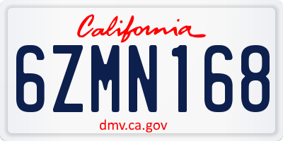 CA license plate 6ZMN168