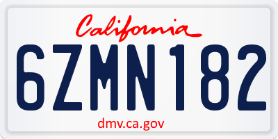 CA license plate 6ZMN182