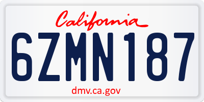 CA license plate 6ZMN187