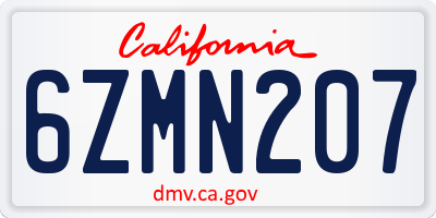 CA license plate 6ZMN207
