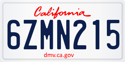 CA license plate 6ZMN215