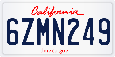 CA license plate 6ZMN249