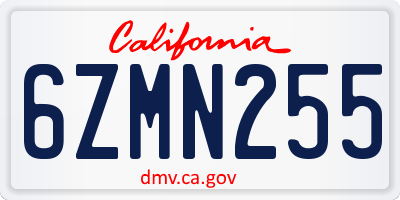CA license plate 6ZMN255