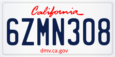 CA license plate 6ZMN308