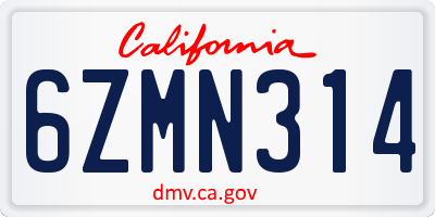 CA license plate 6ZMN314