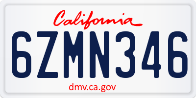 CA license plate 6ZMN346
