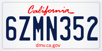 CA license plate 6ZMN352