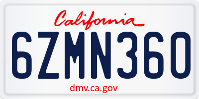 CA license plate 6ZMN360