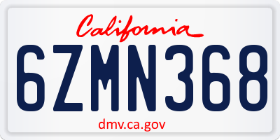CA license plate 6ZMN368