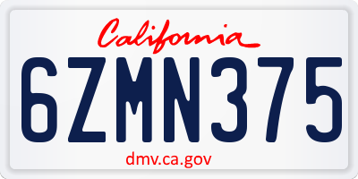 CA license plate 6ZMN375
