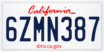 CA license plate 6ZMN387