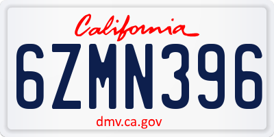 CA license plate 6ZMN396