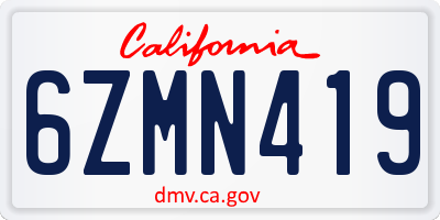 CA license plate 6ZMN419