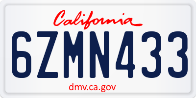CA license plate 6ZMN433