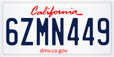 CA license plate 6ZMN449