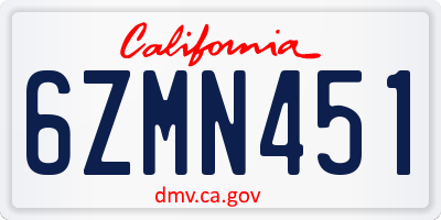 CA license plate 6ZMN451